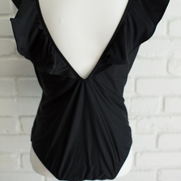 XL Ruffle Top, One Piece, Black Swimsuit - Picture 4 of 6